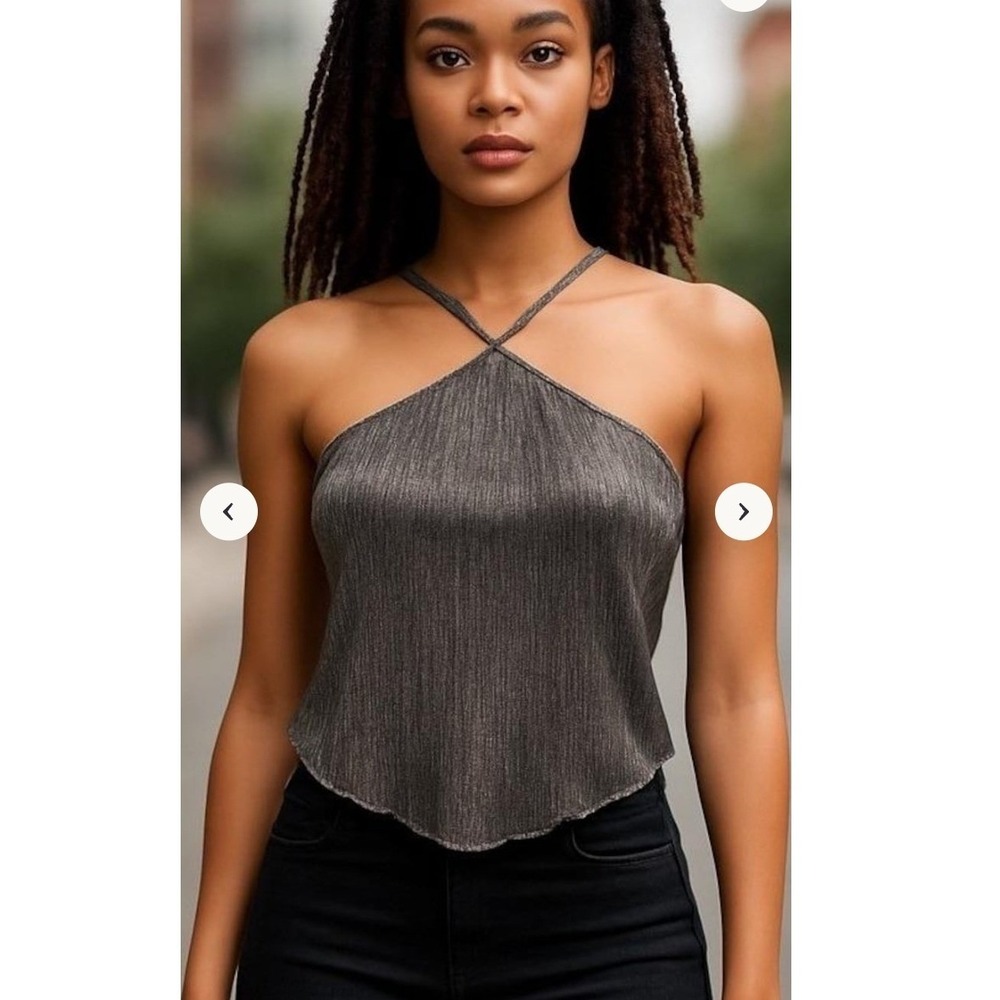 Vtg New Bling 90's Y2k Whimsigoth No Boundaries Silver Metallic Halter Top M